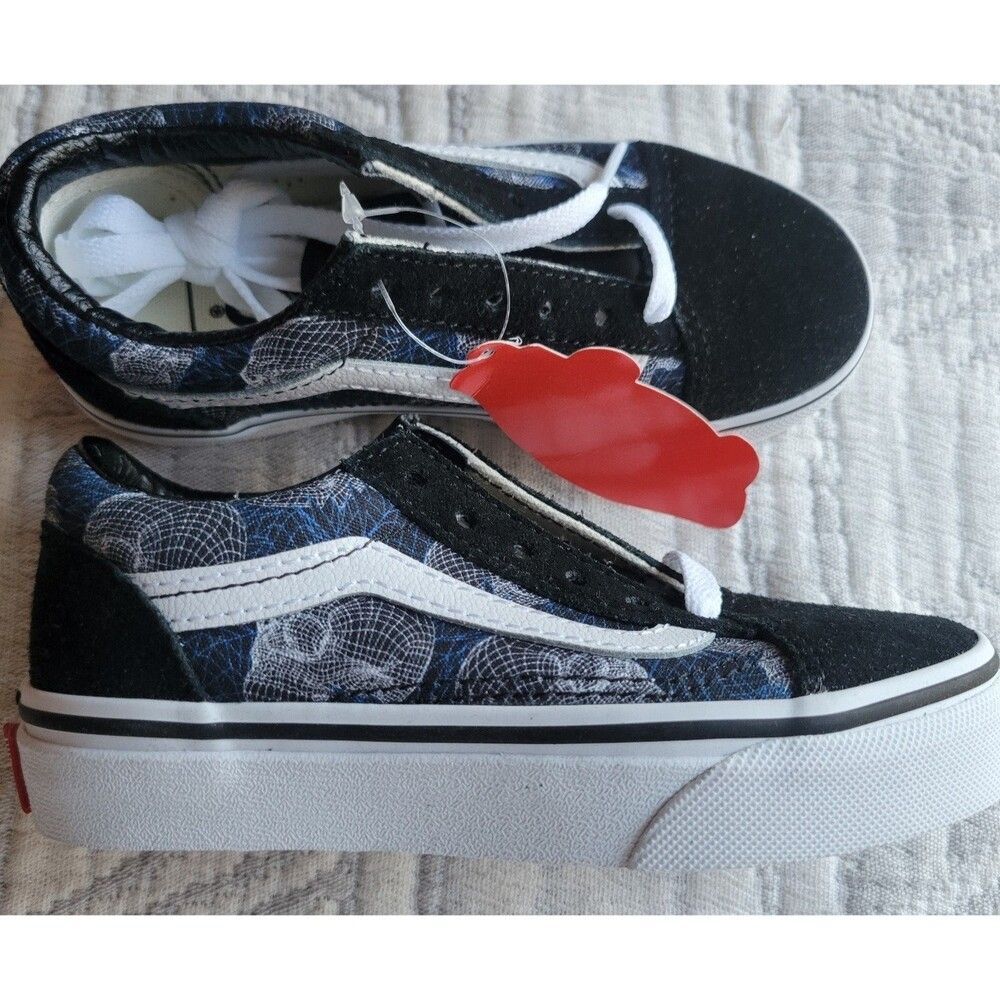 Vans Old Skool Wireframe Skull Kids‎ Sneakers Size 10.5C NWT Black White